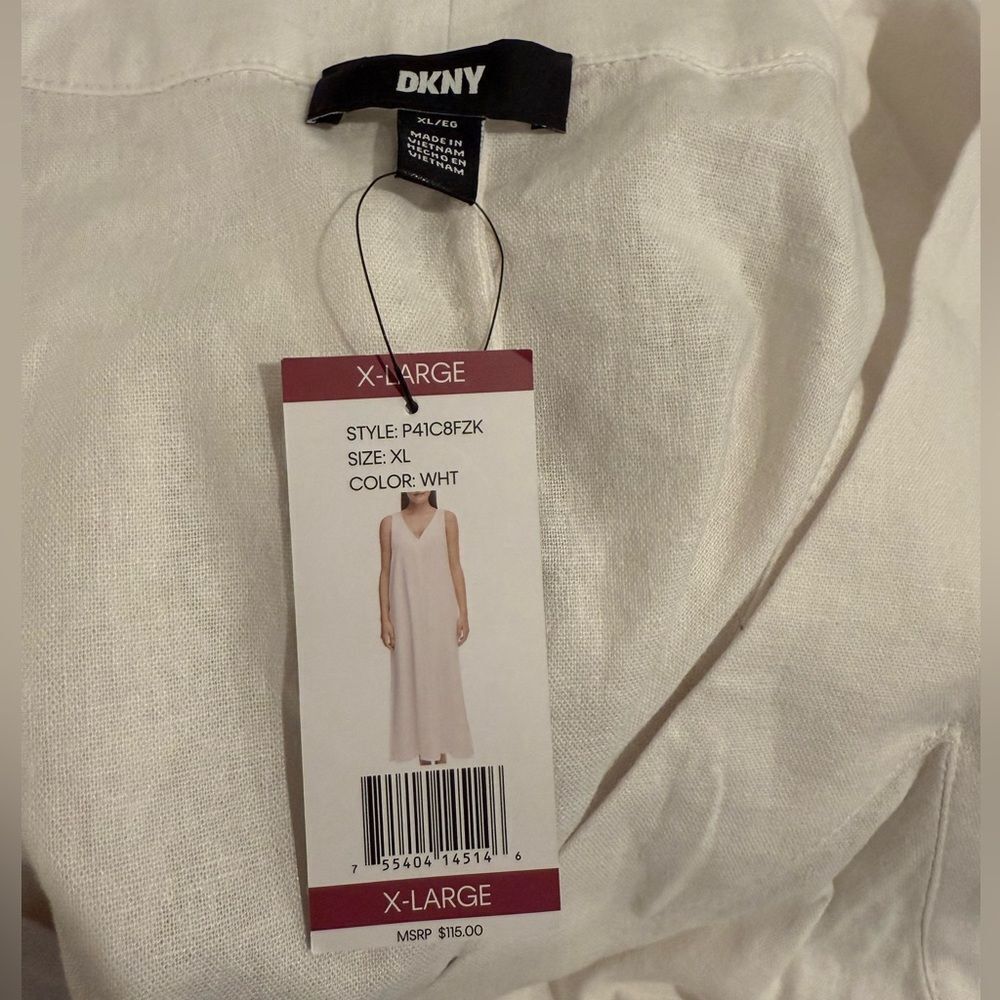 NWT DKNY linen maxi dress, white with slit and v neck, tank top XL - Picture 7 of 7
